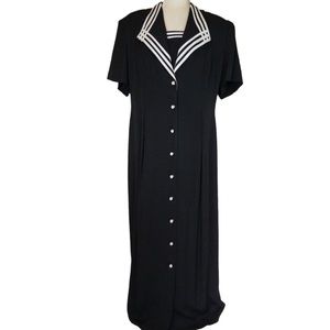 S.L. Fashions Vintage Sailor Maxi Dress Size 18 Black and White Padded Shoulder